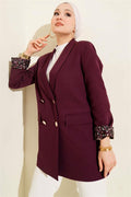 Leopard-Lined Double-Breasted Jacket in Purple