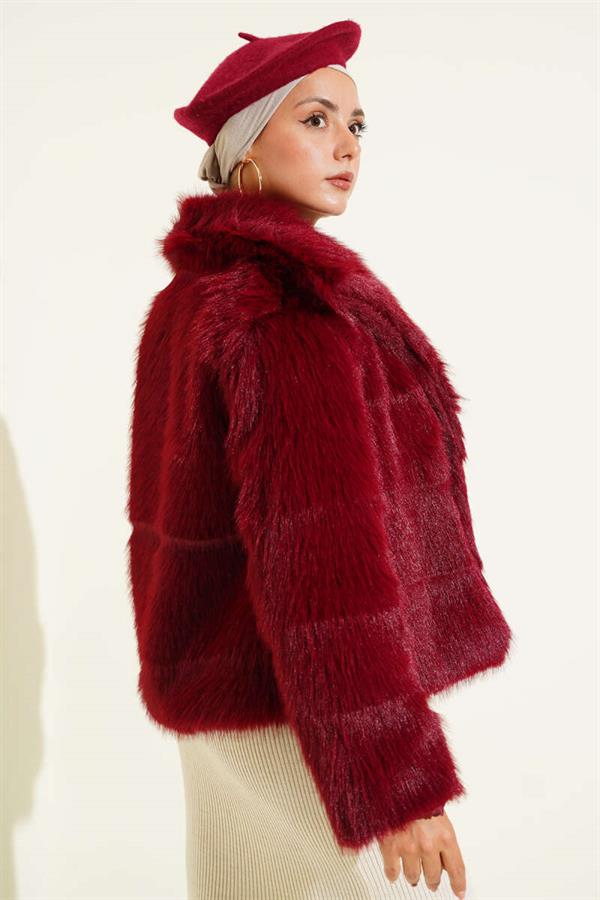 Lined Fur Coat Burgundy