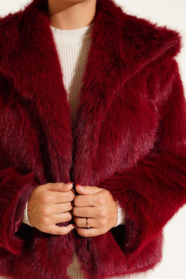 Lined Fur Coat Burgundy