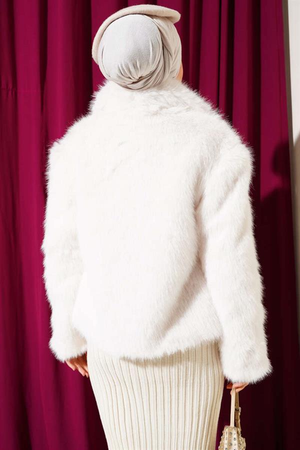 Lined Fur Coat Ecru