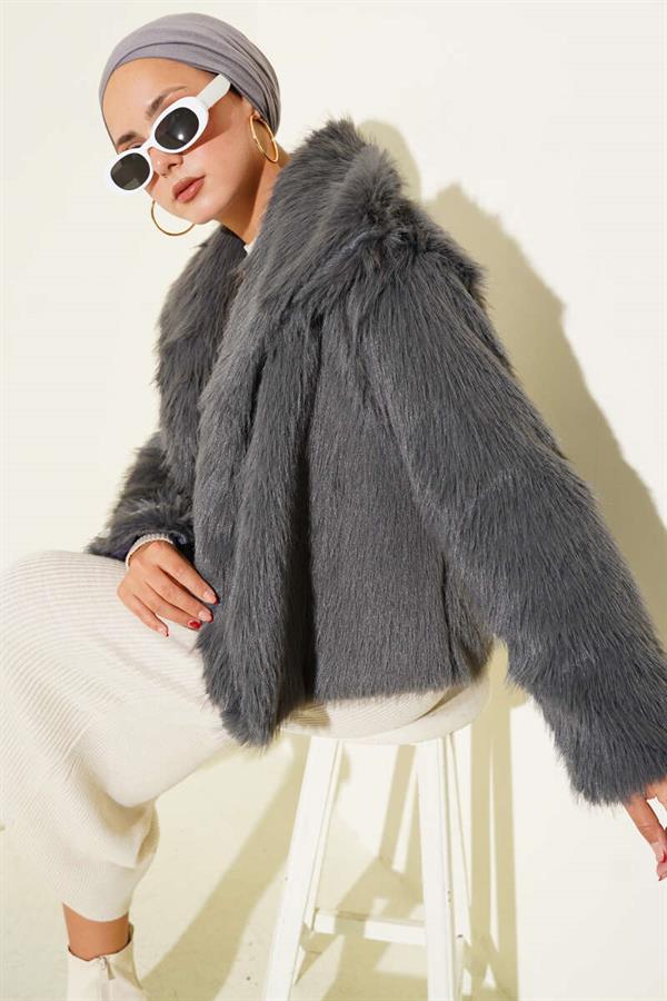 Lined Fur Coat Smoke Color