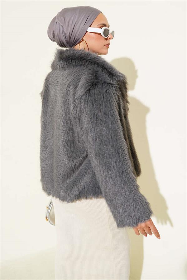 Lined Fur Coat Smoke Color