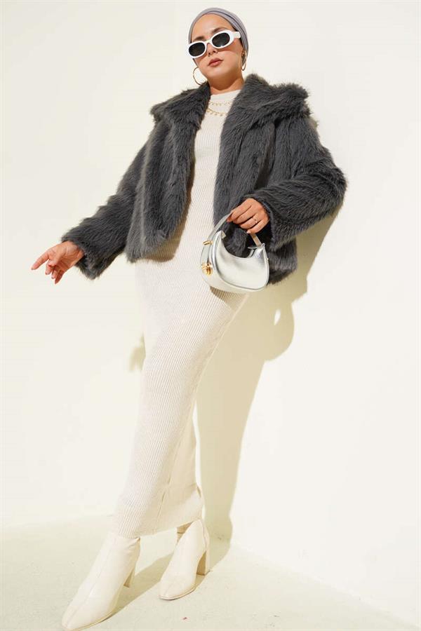 Lined Fur Coat Smoke Color