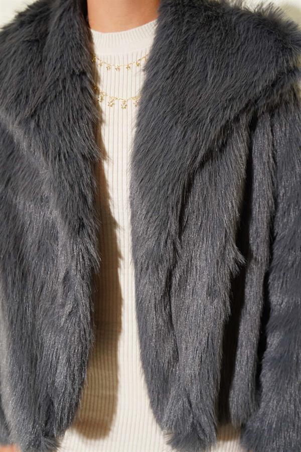 Lined Fur Coat Smoke Color