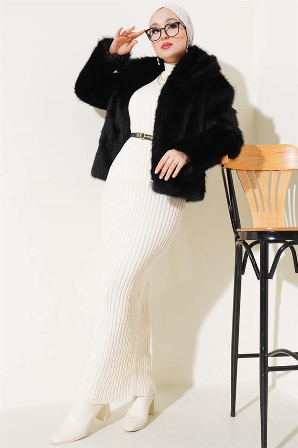 Lined Fur Coat Black