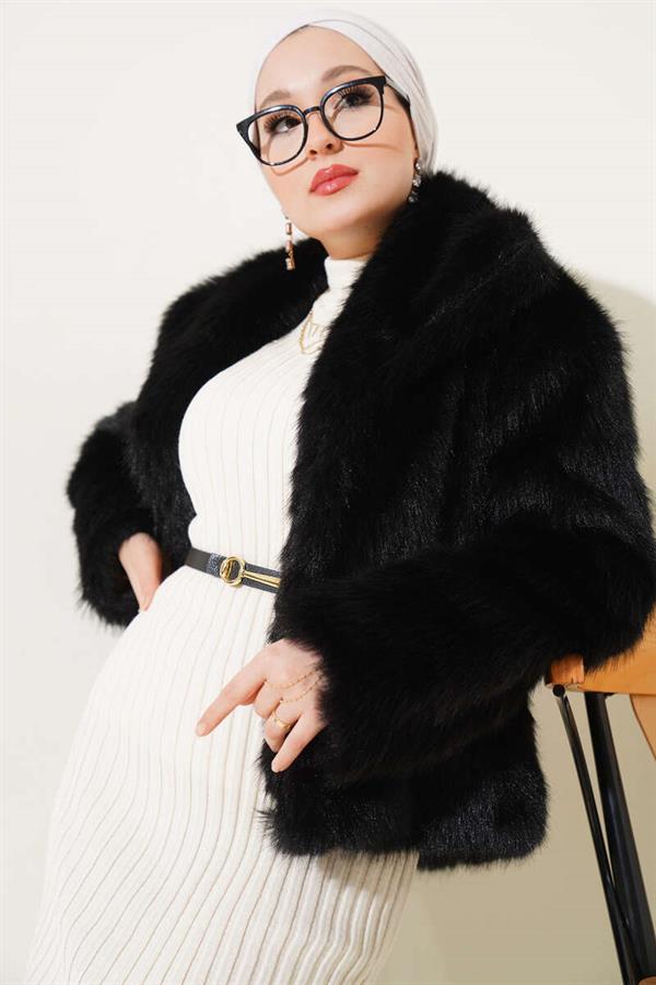 Lined Fur Coat Black