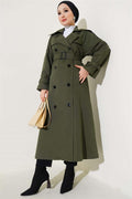 Lined Belted Long Trench Coat Khaki