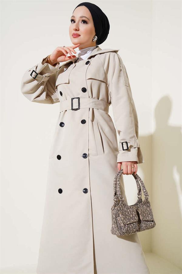 Lined Belted Long Trench Coat Stone