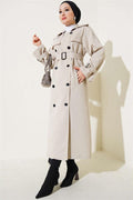 Lined Belted Long Trench Coat Stone