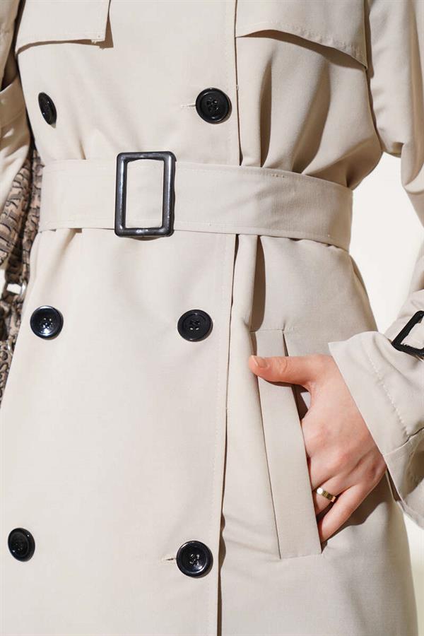 Lined Belted Long Trench Coat Stone