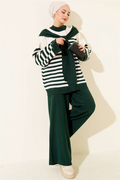 Scarf Detail Striped Knit 2 Piece Set Emerald