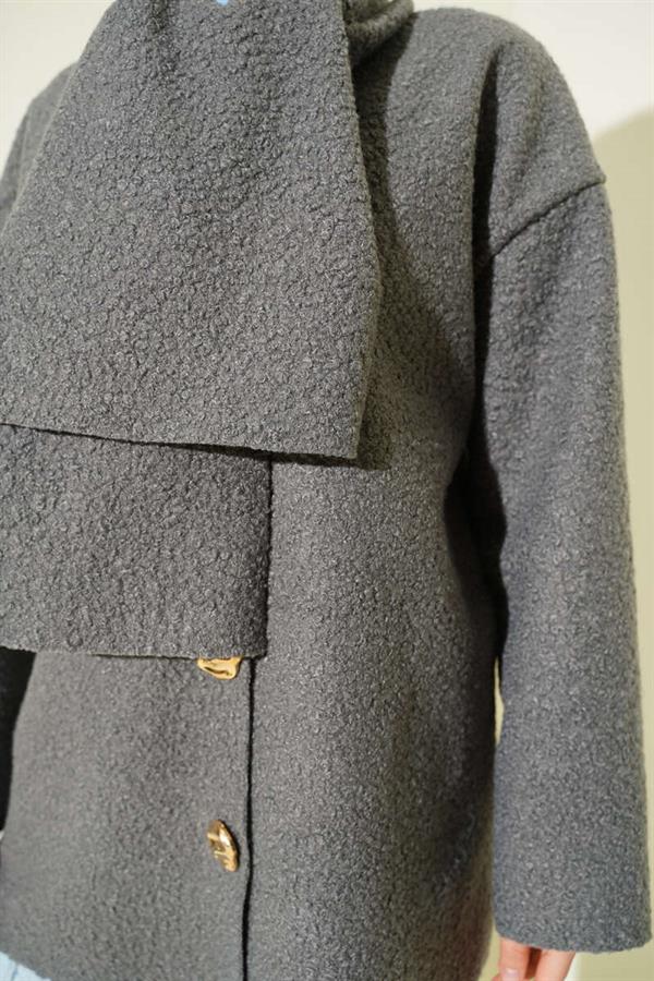 Scarfed Boucle Jacket Smoke