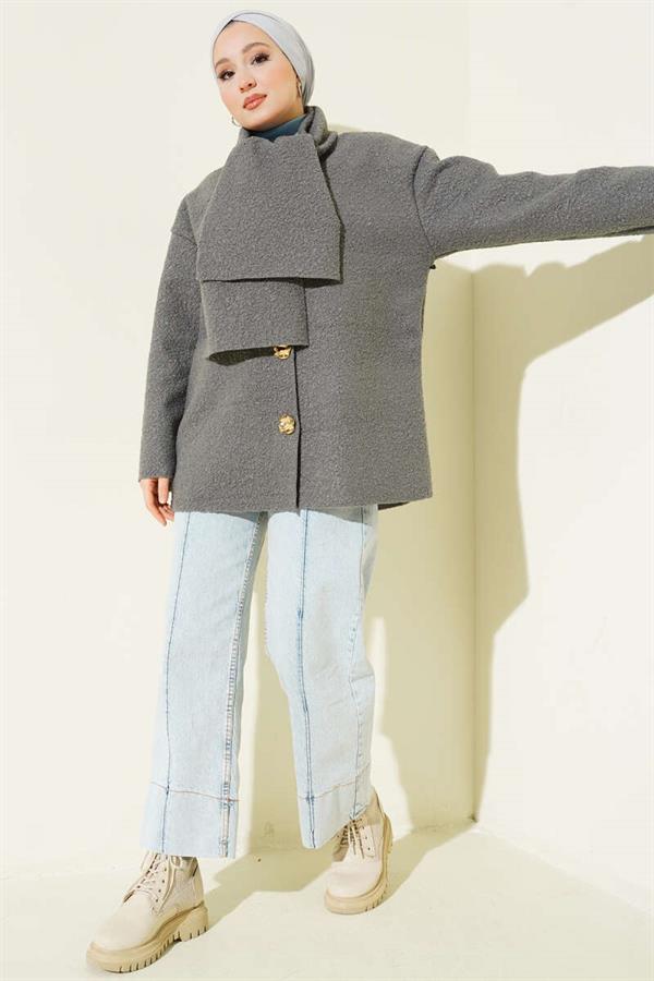 Scarfed Boucle Jacket Smoke