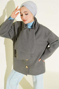 Scarfed Boucle Jacket Smoke
