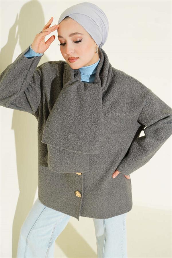 Scarfed Boucle Jacket Smoke