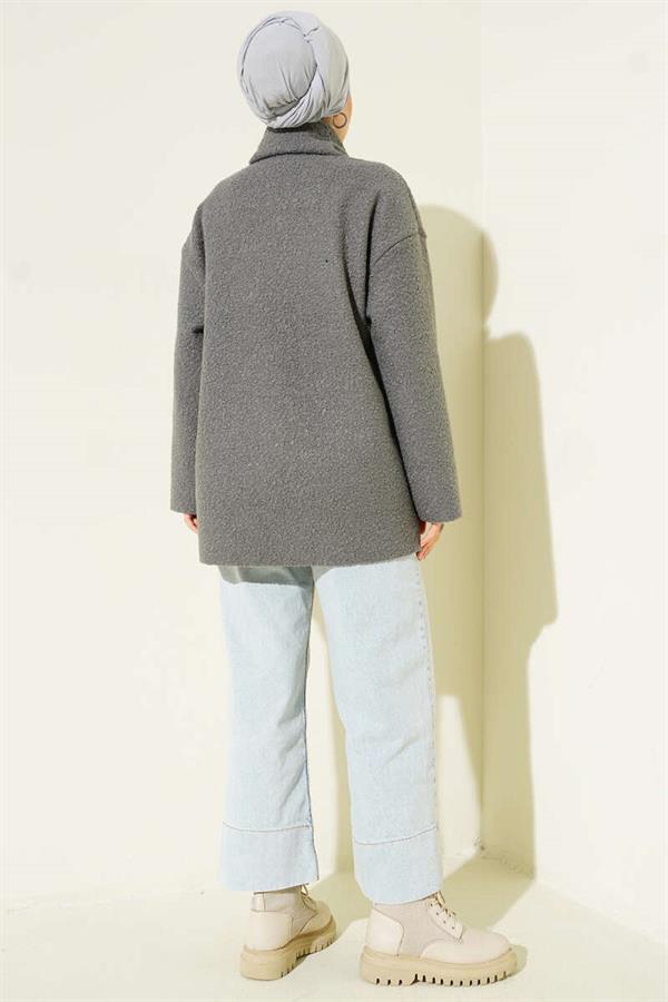 Scarfed Boucle Jacket Smoke