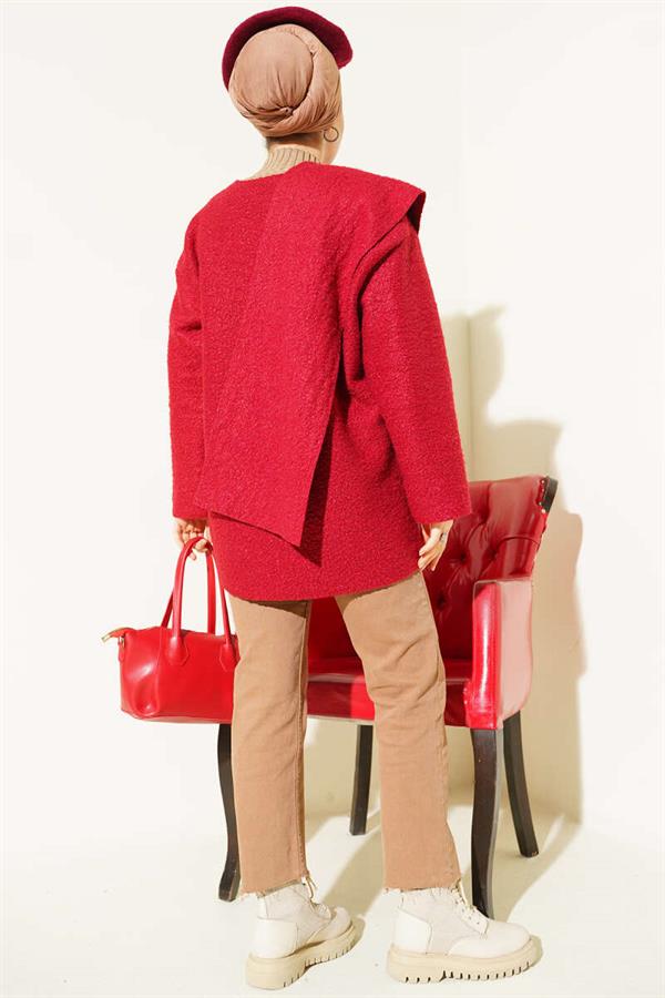 Red Boucle Jacket with Scarf