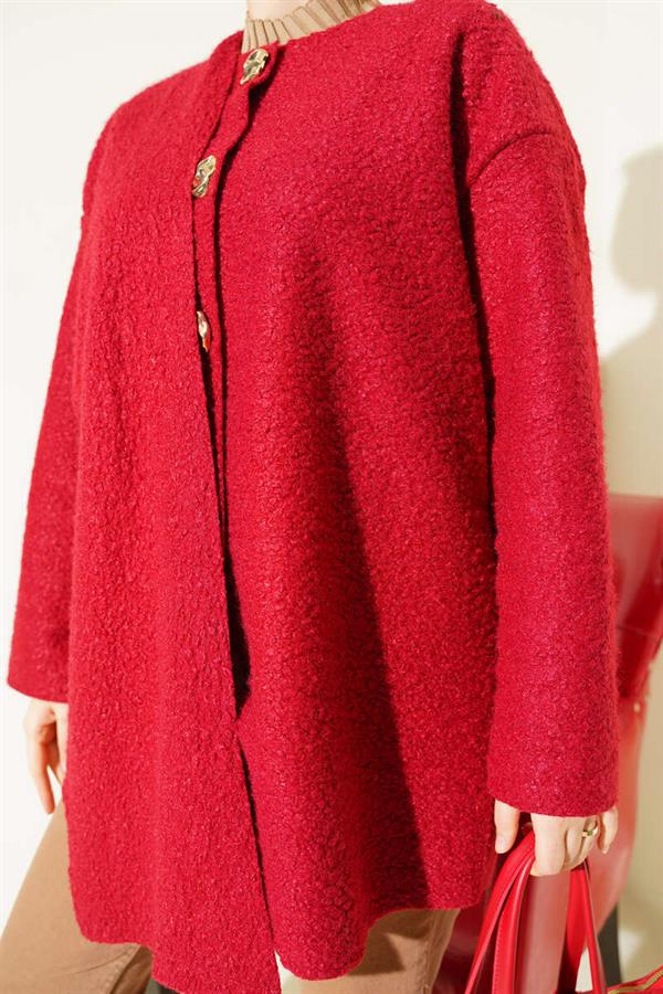 Red Boucle Jacket with Scarf