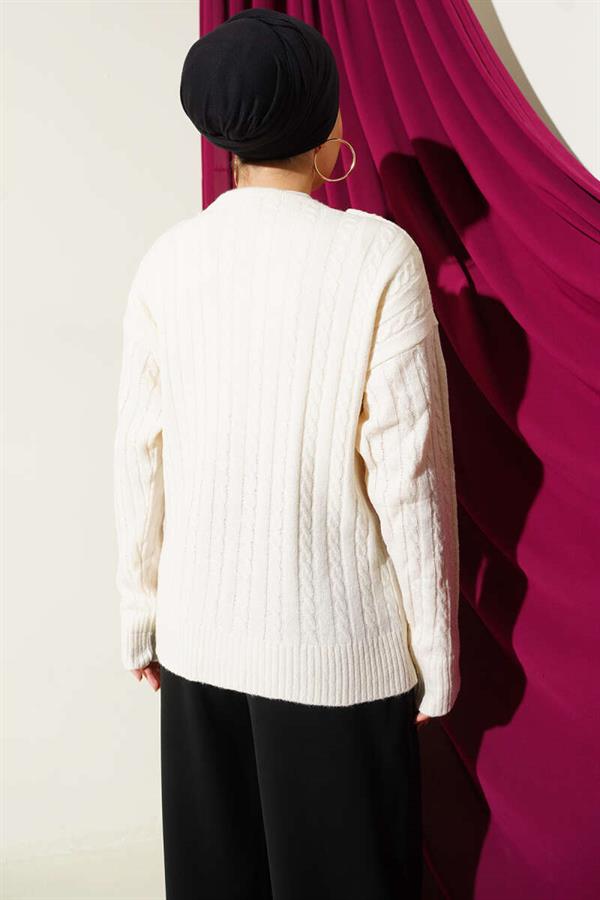 Scarf Knit Short Cardigan, Ecru