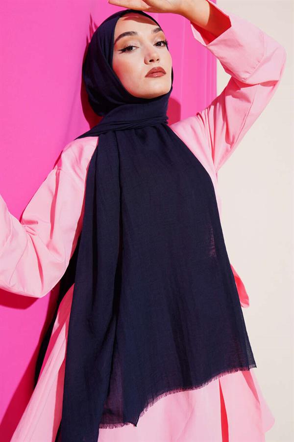 Aya Series Thin Cotton Shawl Navy Blue -167