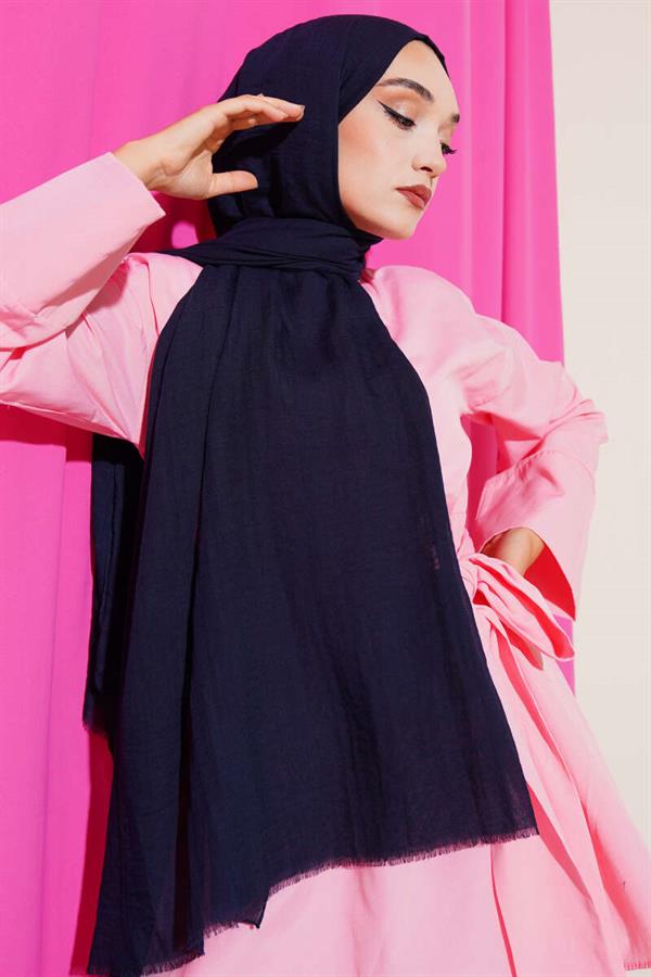 Aya Series Thin Cotton Shawl Navy Blue -167