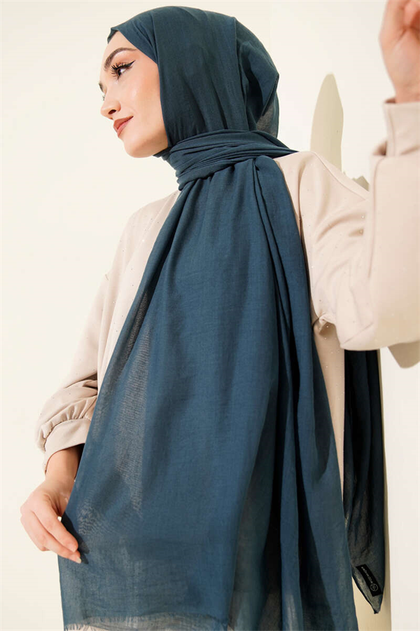 Aya Series Thin Cotton Scarf Petrol Green -35