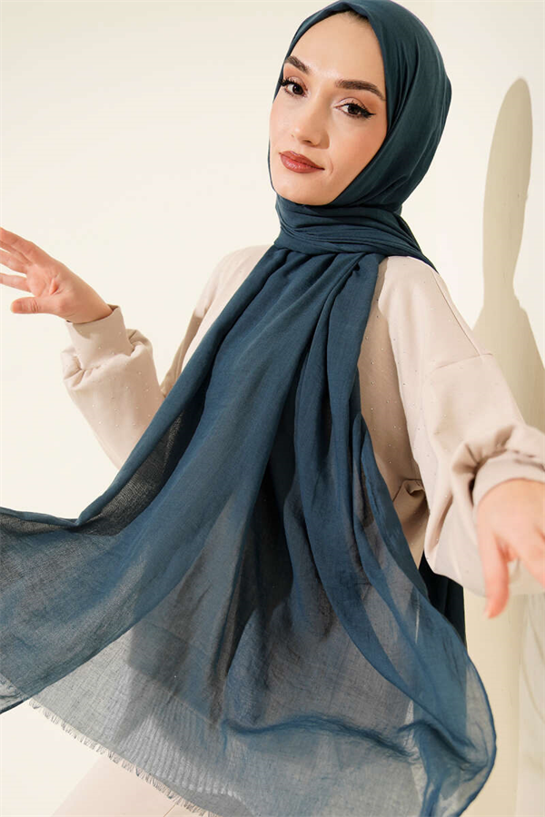 Aya Series Thin Cotton Scarf Petrol Green -35