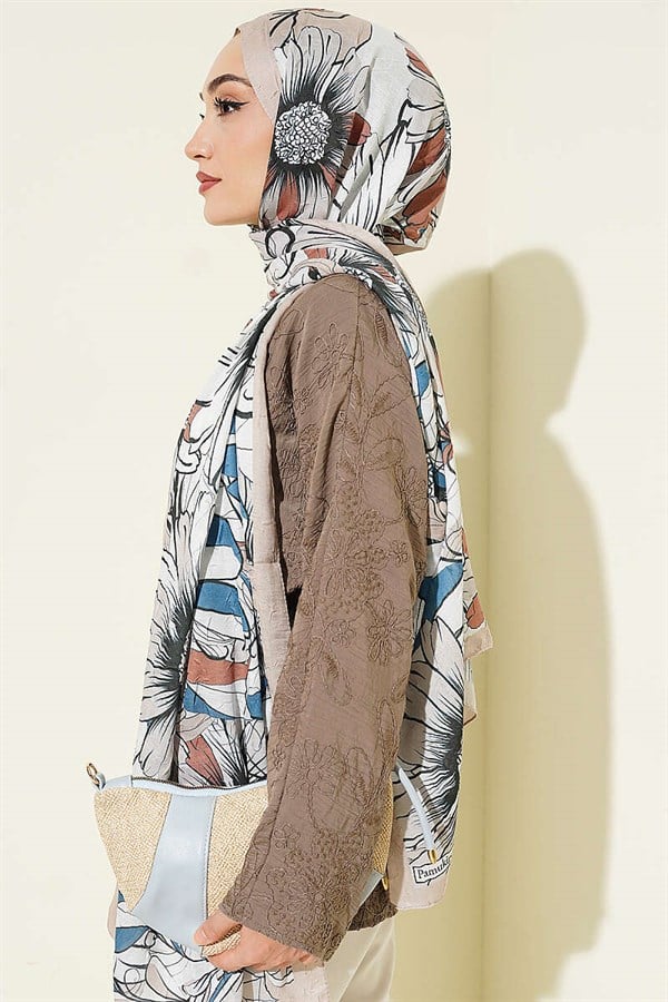 Sunflower Pattern Bamboo Crash Shawl Beige