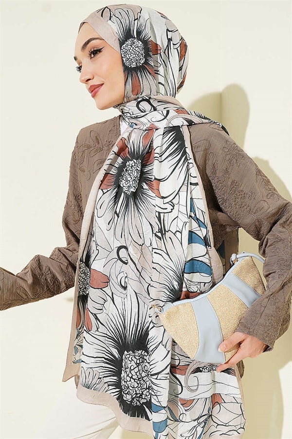 Sunflower Pattern Bamboo Crash Shawl Beige