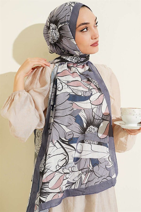 Sunflower Pattern Bamboo Crash Shawl Smoke Gray