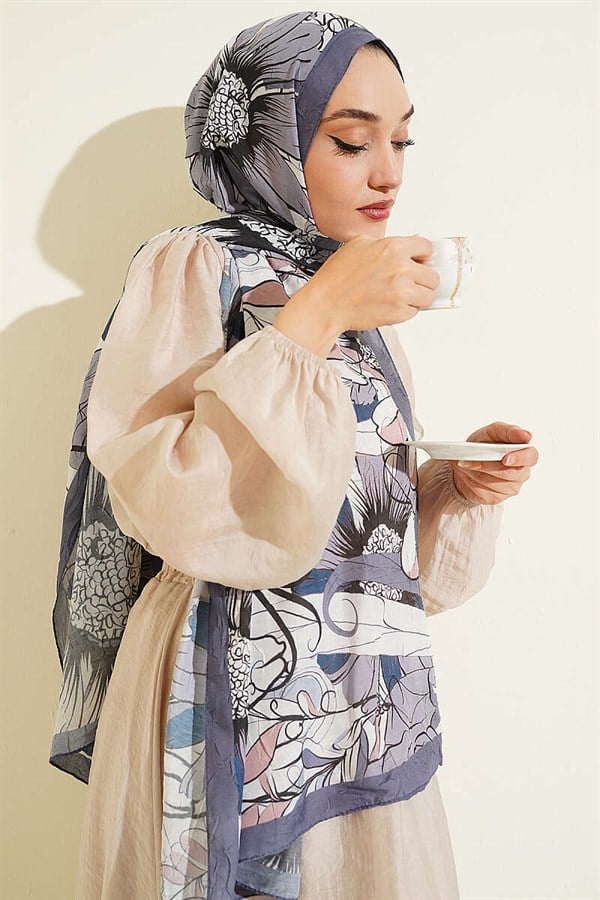 Sunflower Pattern Bamboo Crash Shawl Smoke Gray