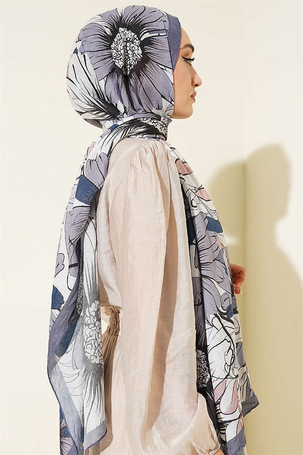 Sunflower Pattern Bamboo Crash Shawl Smoke Gray