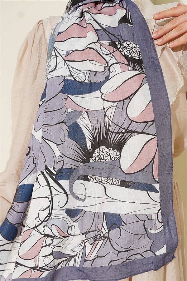 Sunflower Pattern Bamboo Crash Shawl Smoke Gray