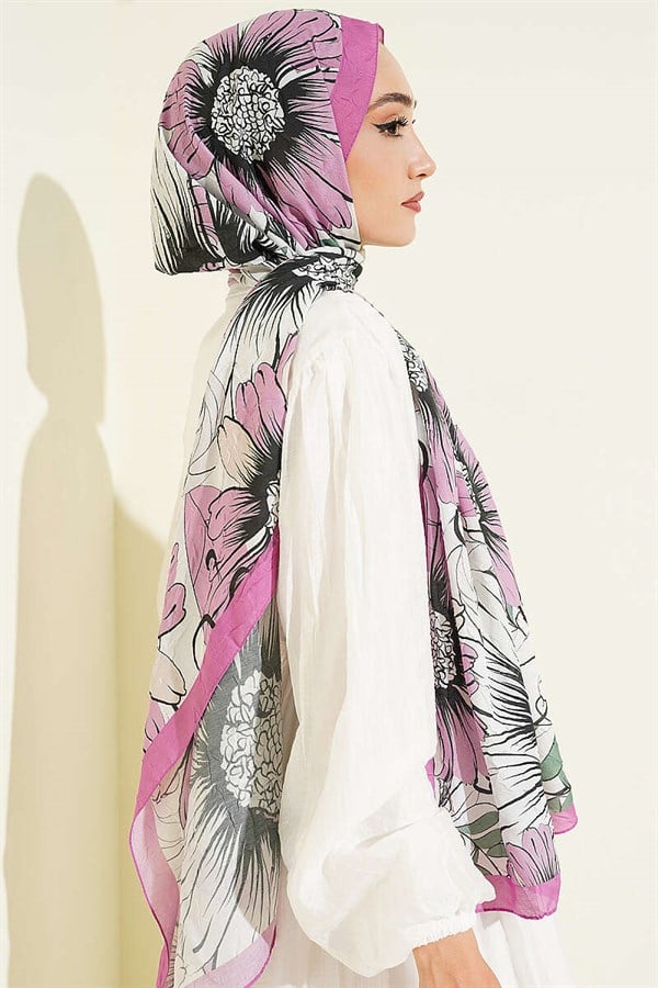 Sunflower Pattern Bamboo Crash Shawl Fuchsia