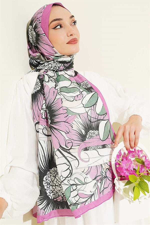 Sunflower Pattern Bamboo Crash Shawl Fuchsia