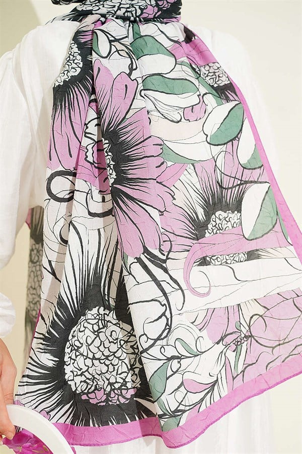 Sunflower Pattern Bamboo Crash Shawl Fuchsia