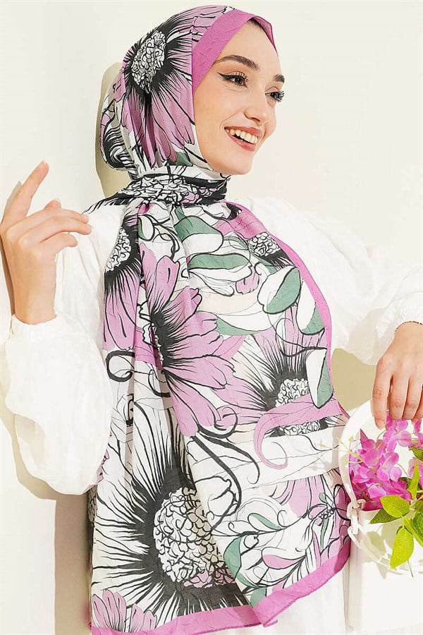Sunflower Pattern Bamboo Crash Shawl Fuchsia