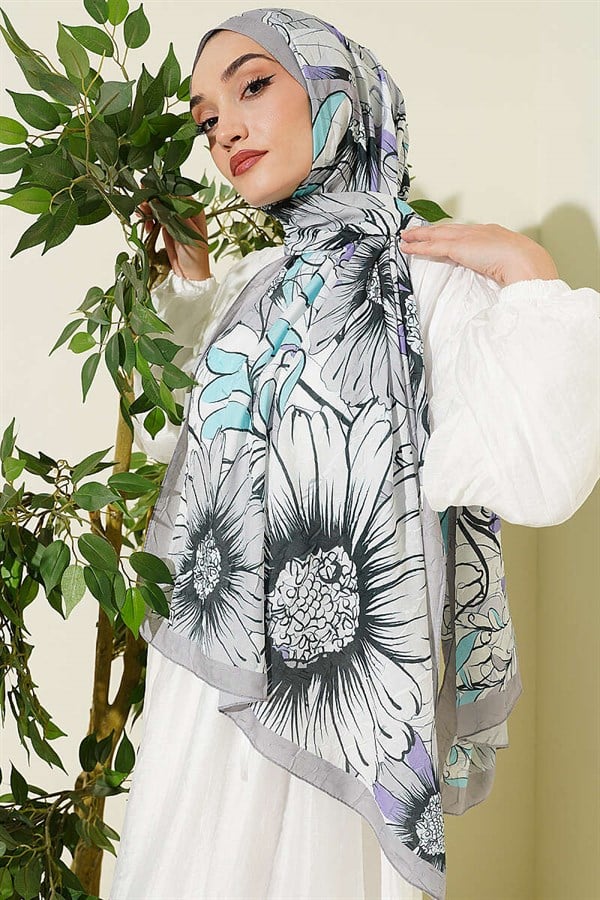 Sunflower Pattern Bamboo Crash Shawl Grey