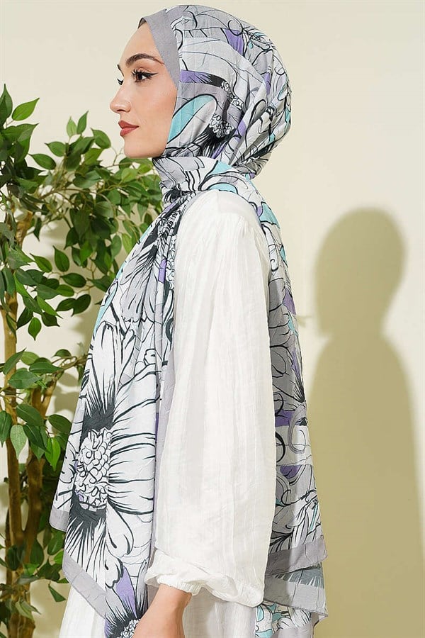 Sunflower Pattern Bamboo Crash Shawl Grey