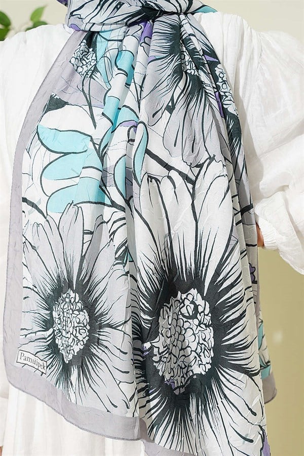 Sunflower Pattern Bamboo Crash Shawl Grey