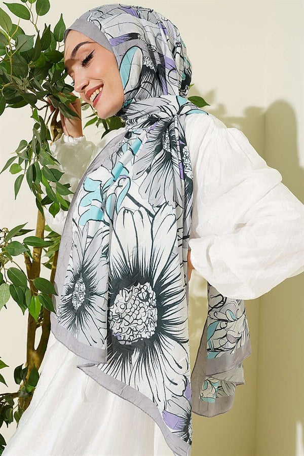 Sunflower Pattern Bamboo Crash Shawl Grey