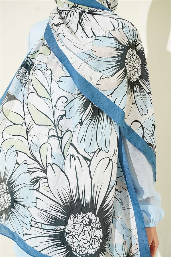 Sunflower Pattern Bamboo Crash Shawl Indigo