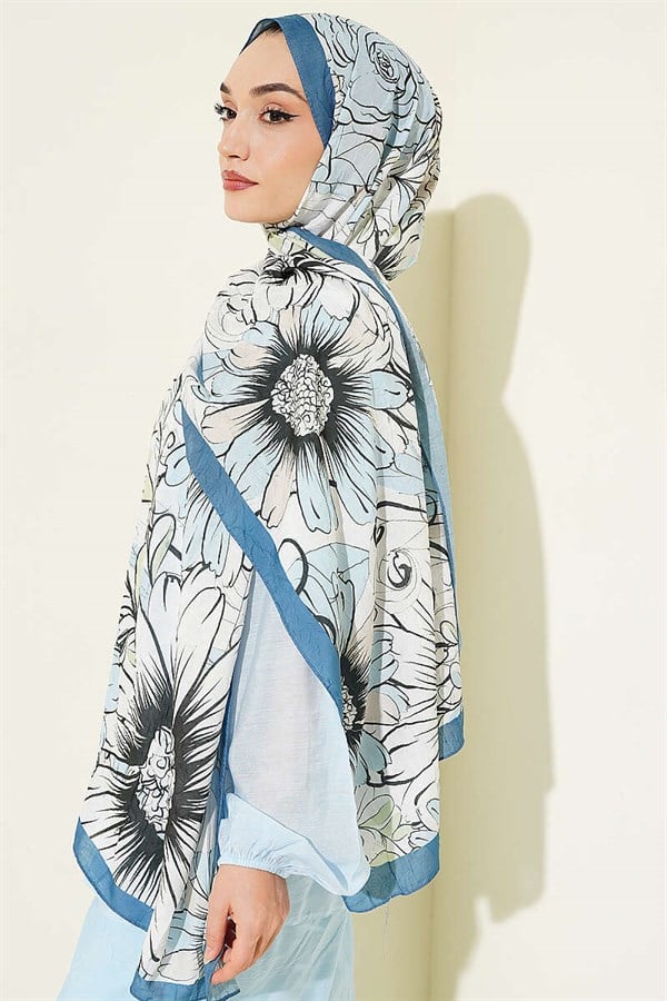 Sunflower Pattern Bamboo Crash Shawl Indigo