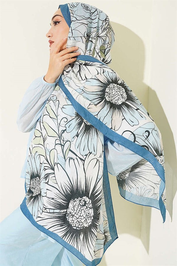 Sunflower Pattern Bamboo Crash Shawl Indigo