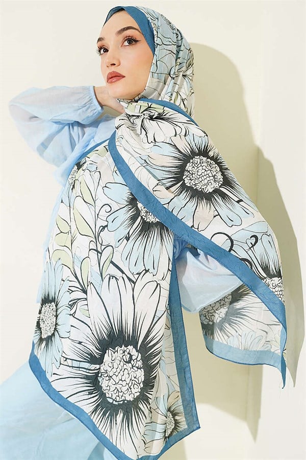Sunflower Pattern Bamboo Crash Shawl Indigo