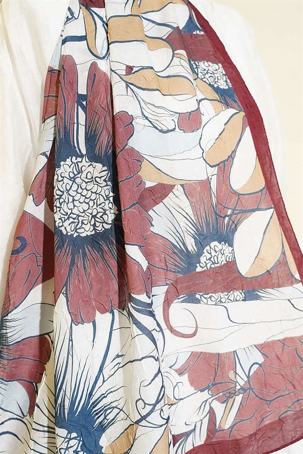 Sunflower Pattern Bamboo Crush Shawl Coffee