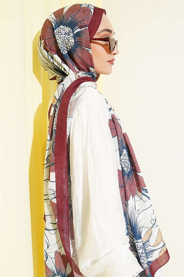 Sunflower Pattern Bamboo Crush Shawl Coffee