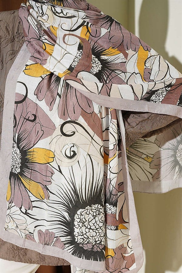 Sunflower Pattern Bamboo Crash Shawl Sand Beige