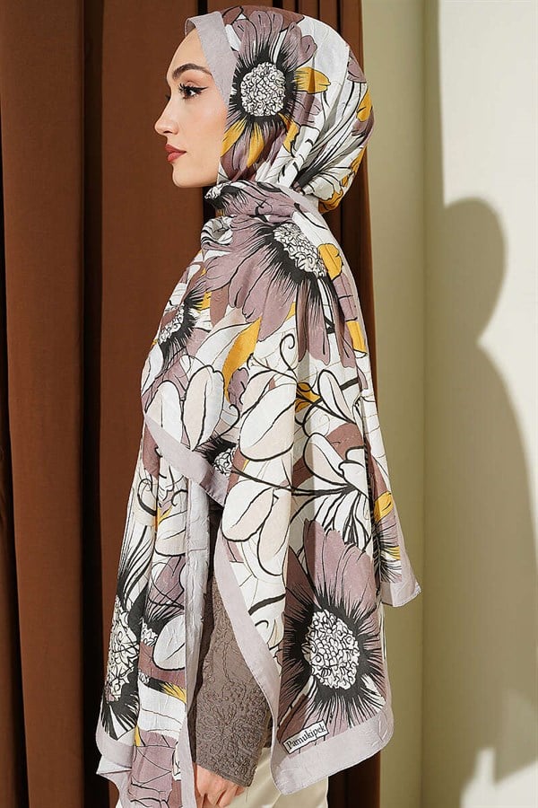 Sunflower Pattern Bamboo Crash Shawl Sand Beige