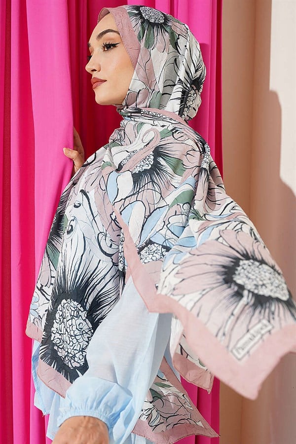Sunflower Pattern Bamboo Crush Shawl Latte